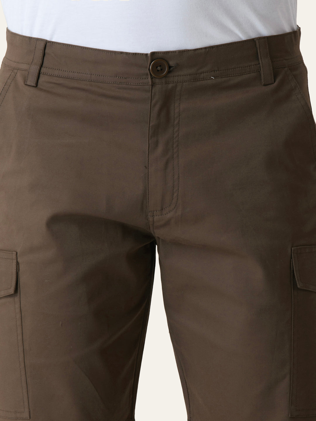 Twill Cotton Brown Solid Shorts