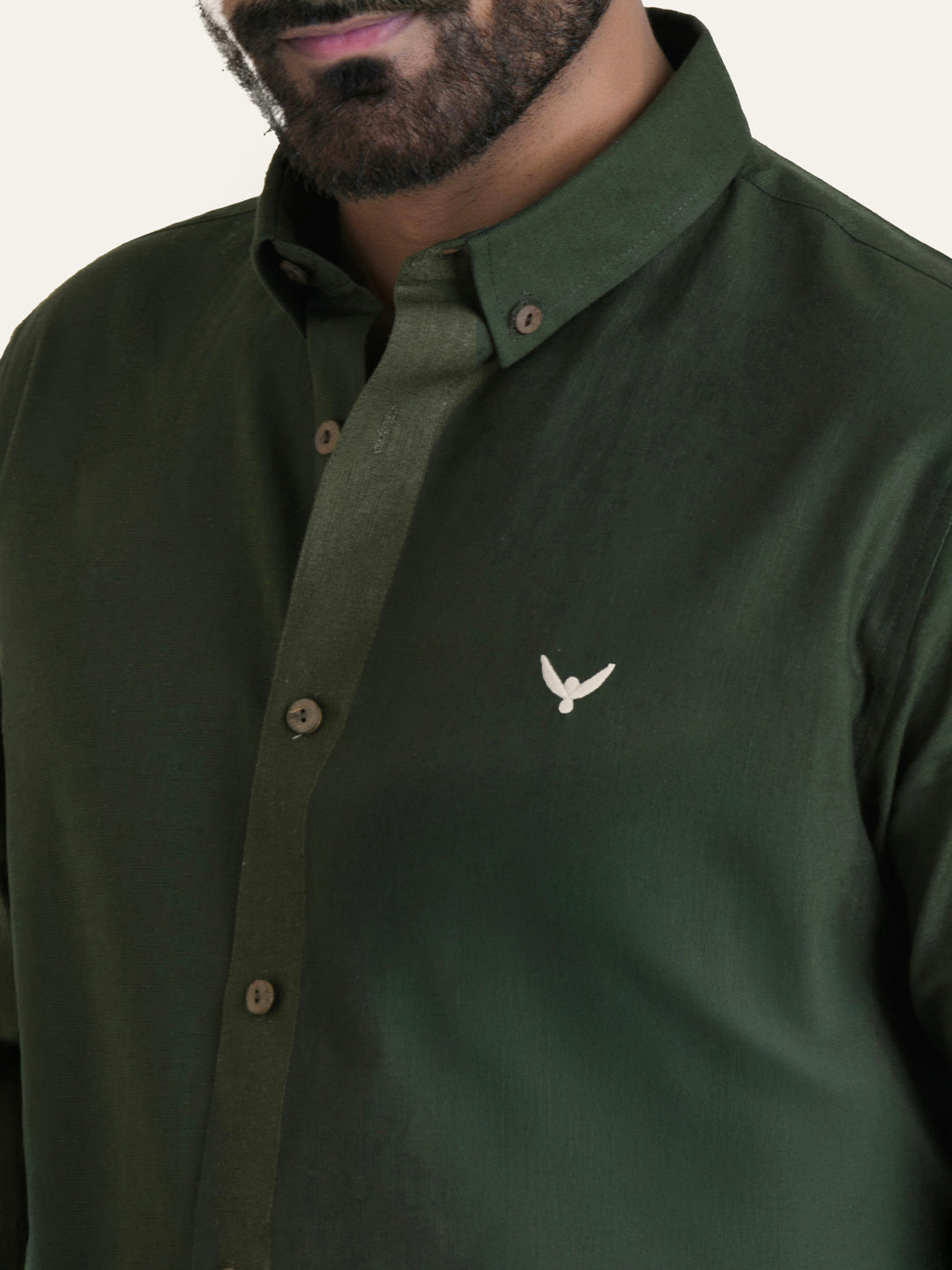 Green Solid Slim Fit Linen Cotton Shirt