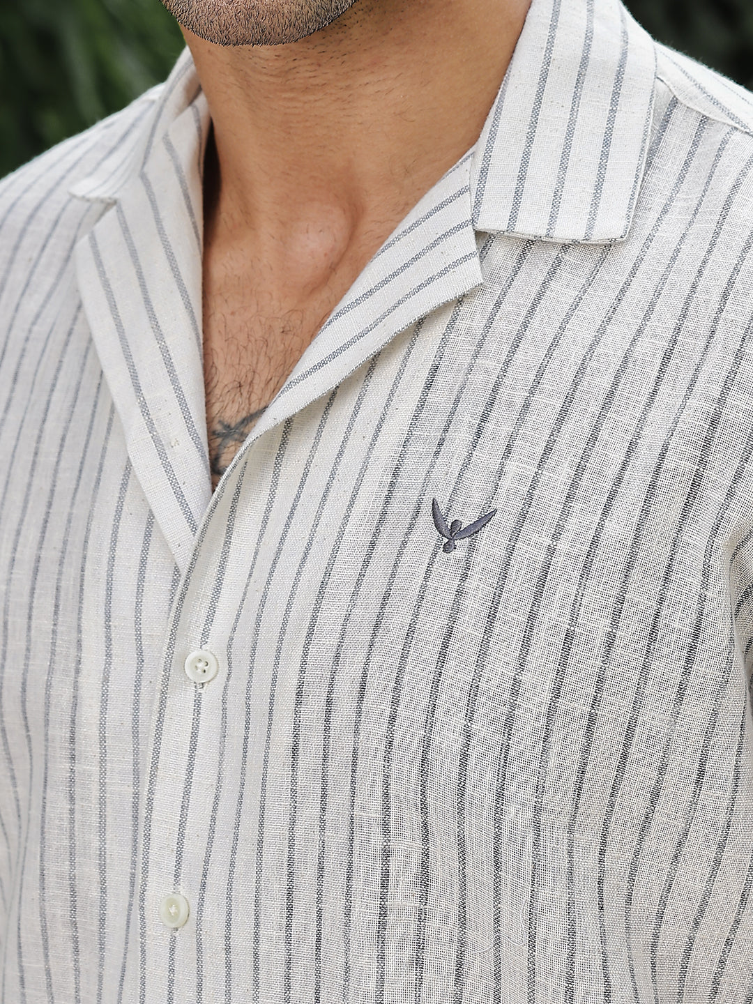 Grey Striped  Linen Shirt