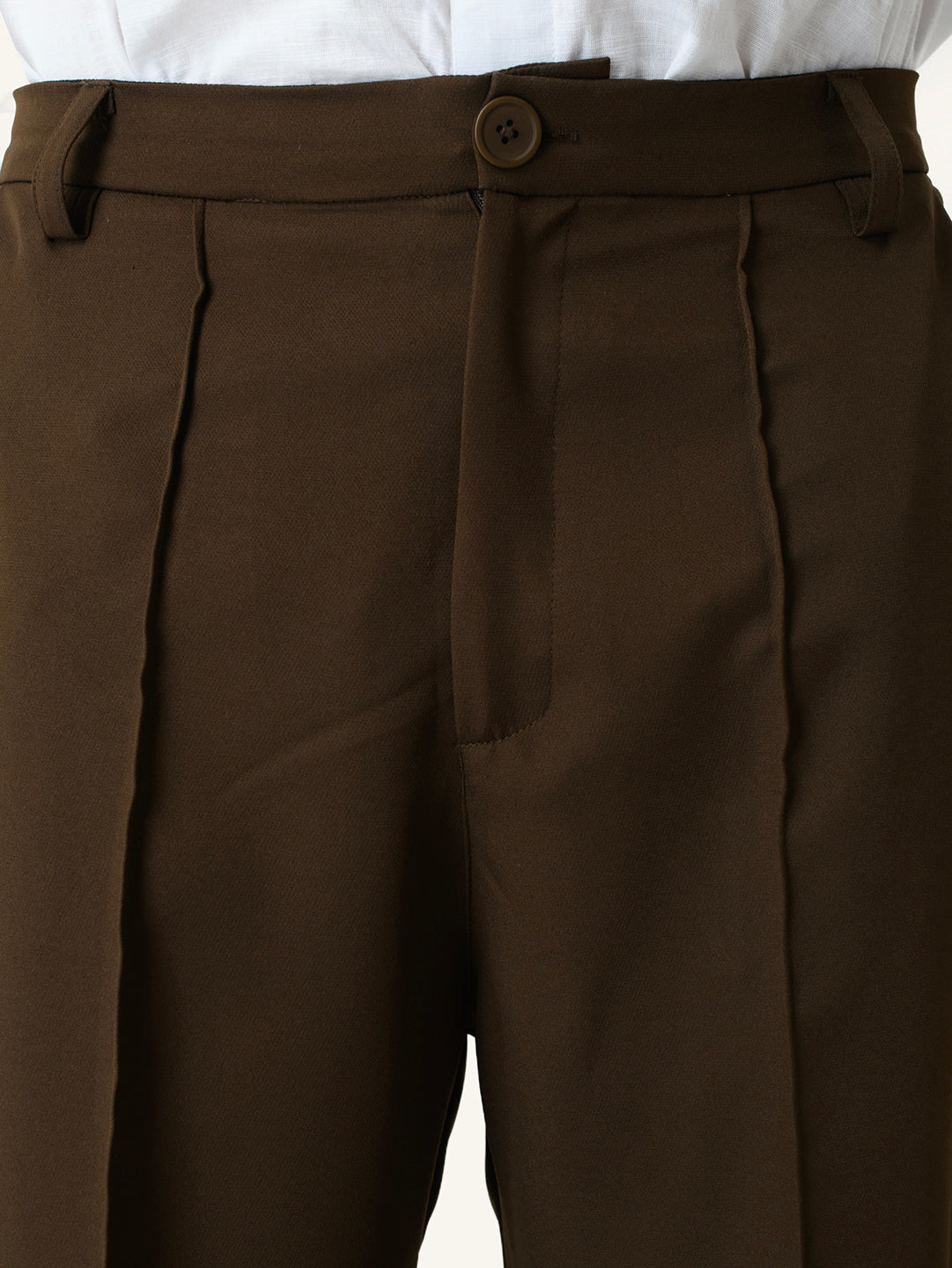 Brown Solid Pintuck Korean Pants