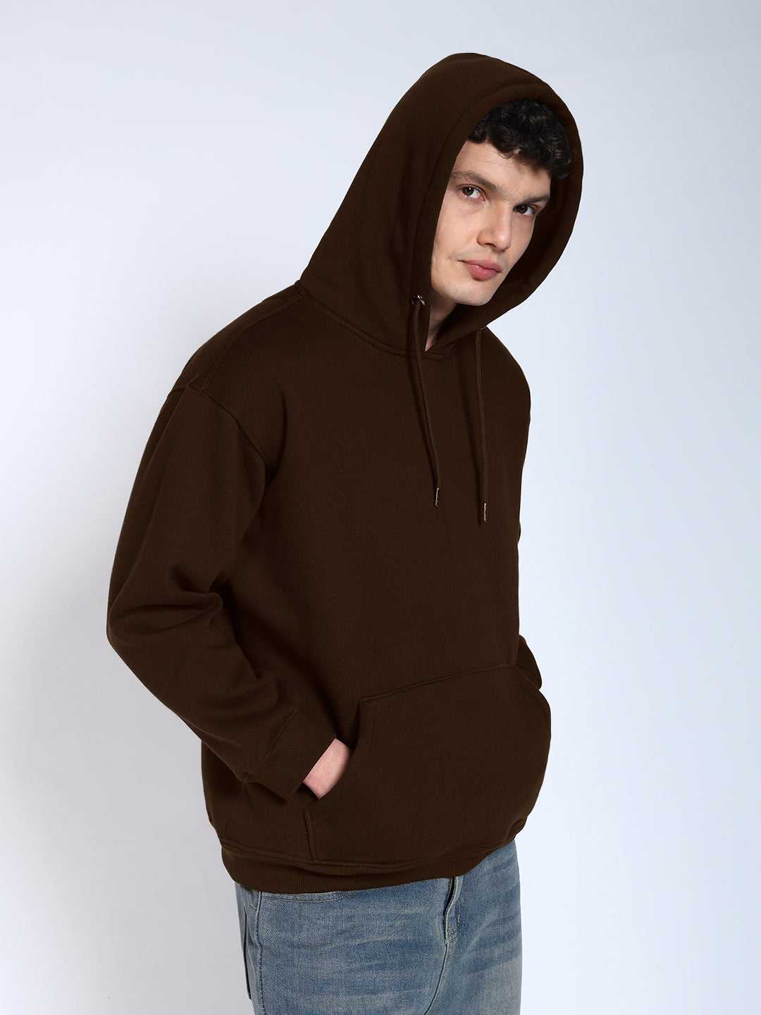 Brown Solid Regular Fit Hoodie Sweatshirt