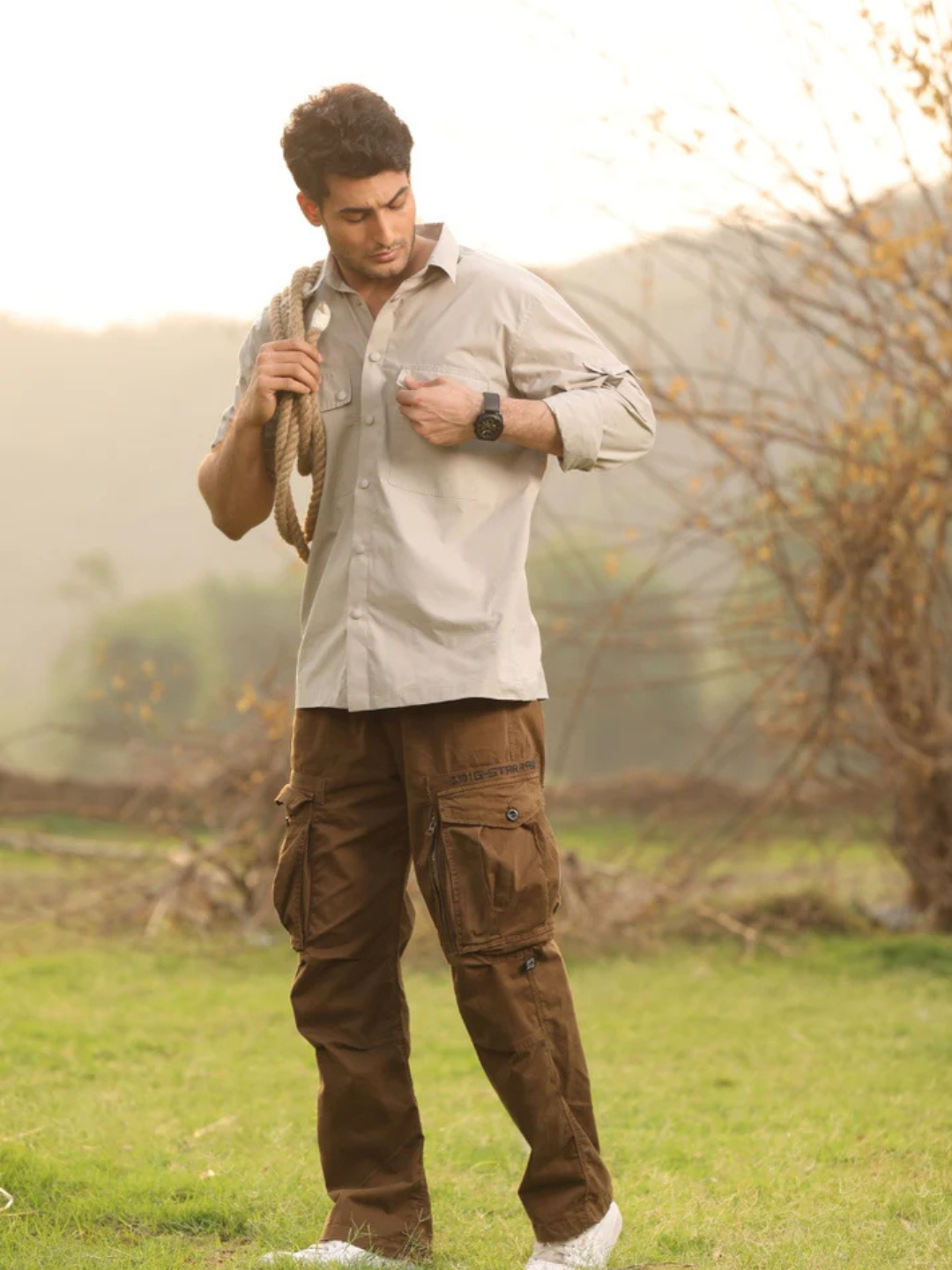 Beige Utility Box Fit Shirt