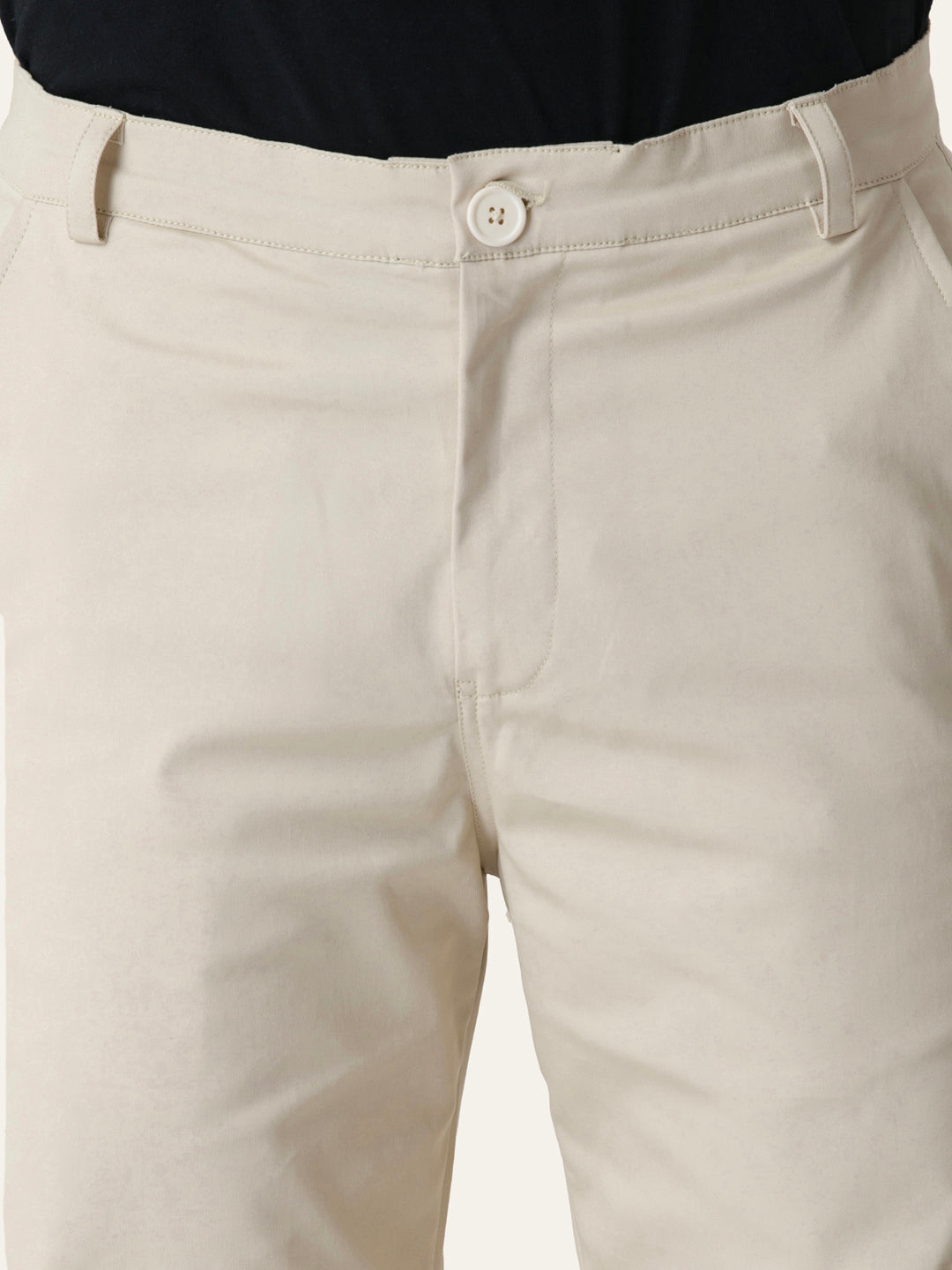 Beige Solid Cargo Pants