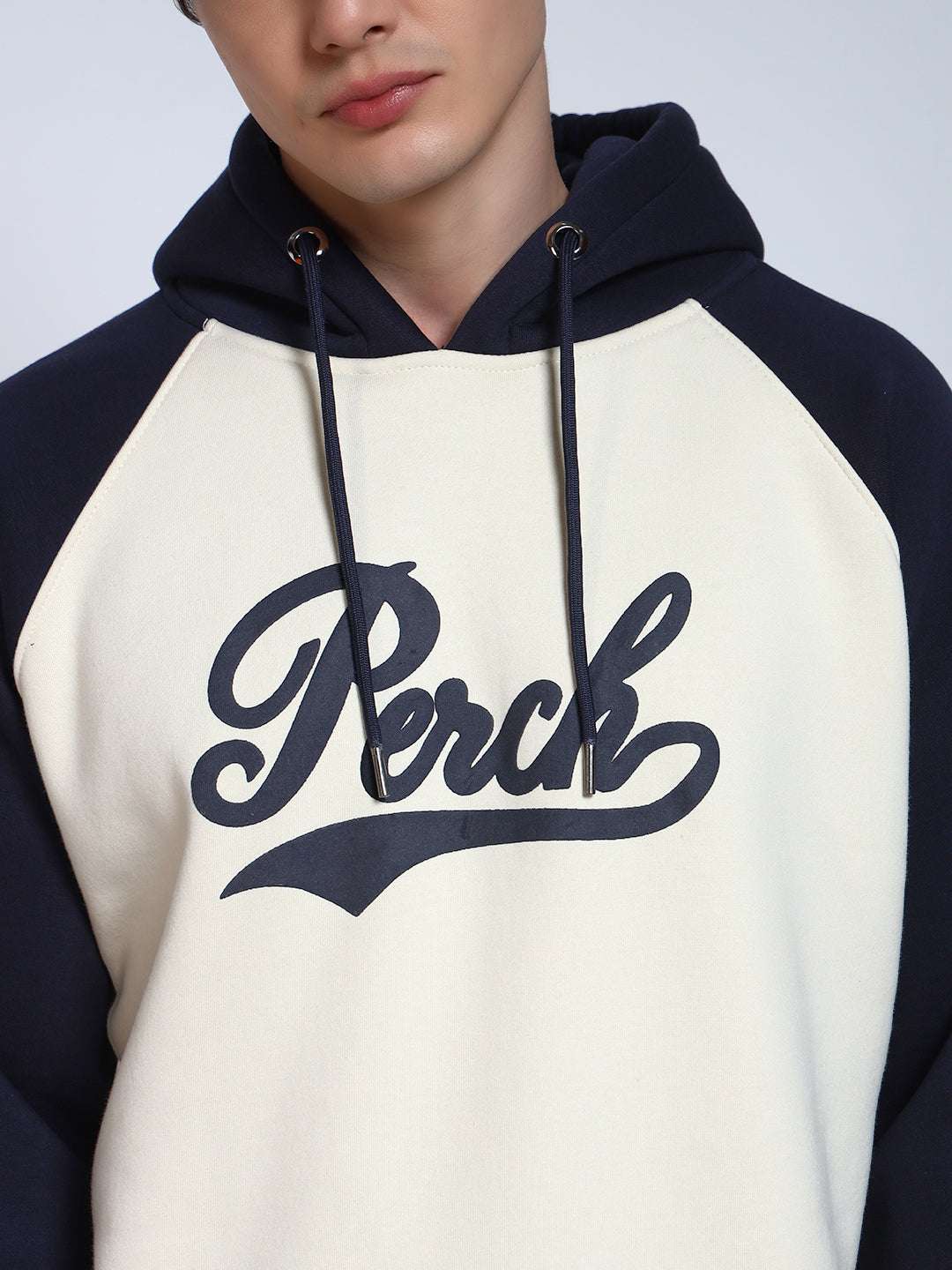 Navy Blue Colour Blocked Regular Fit Hoodie Sweatshirt