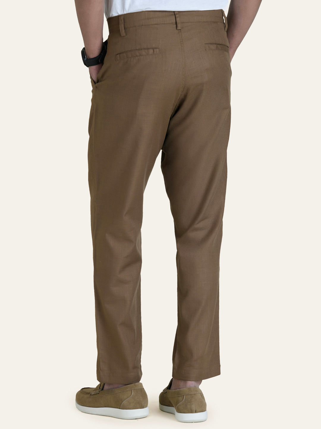 Brown Solid Linen Pants