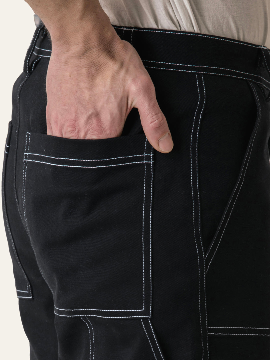 Black Carpenter Pants with Contrast Stitching