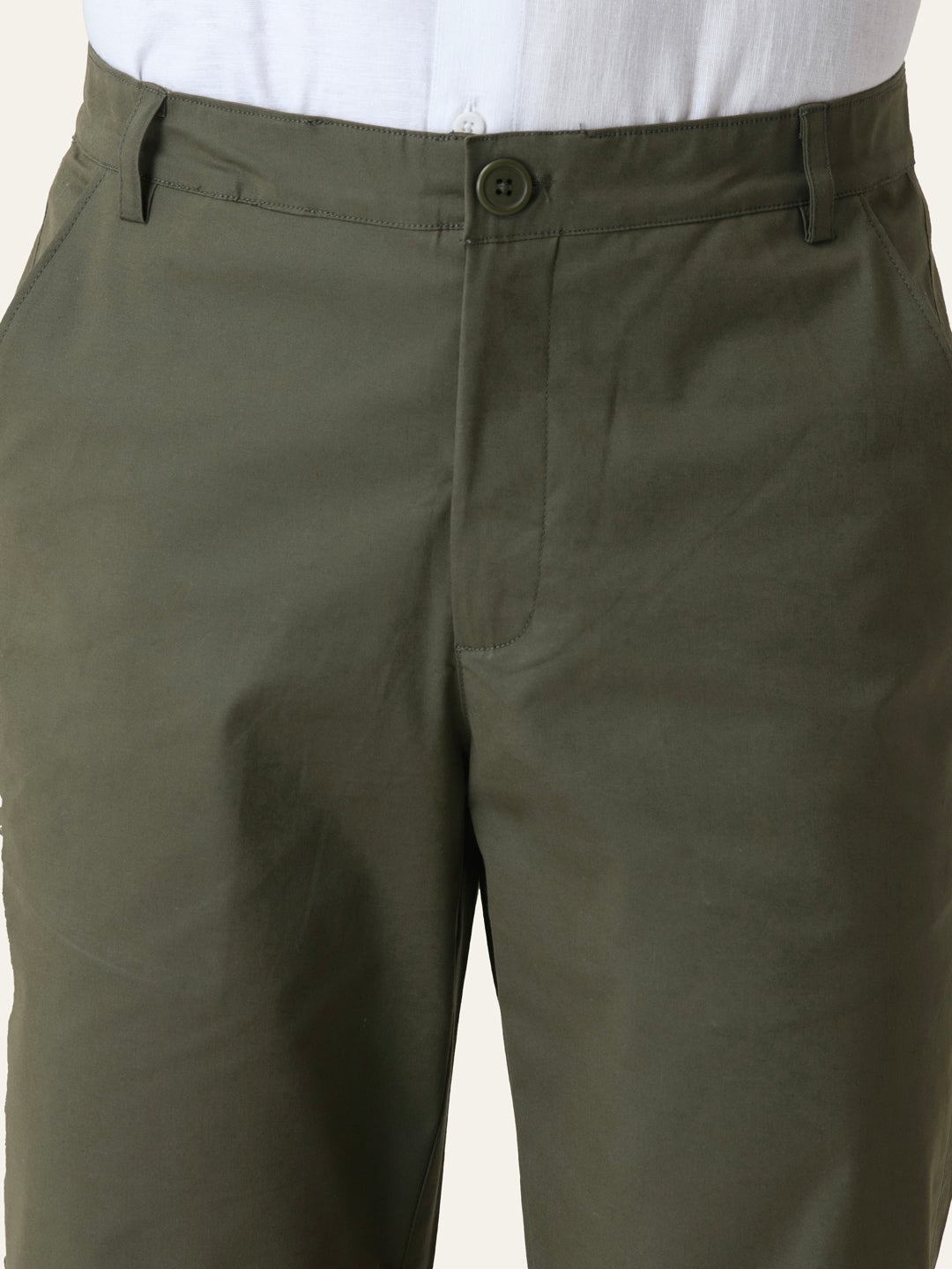 Olive Green Solid Slim Fit Chinos