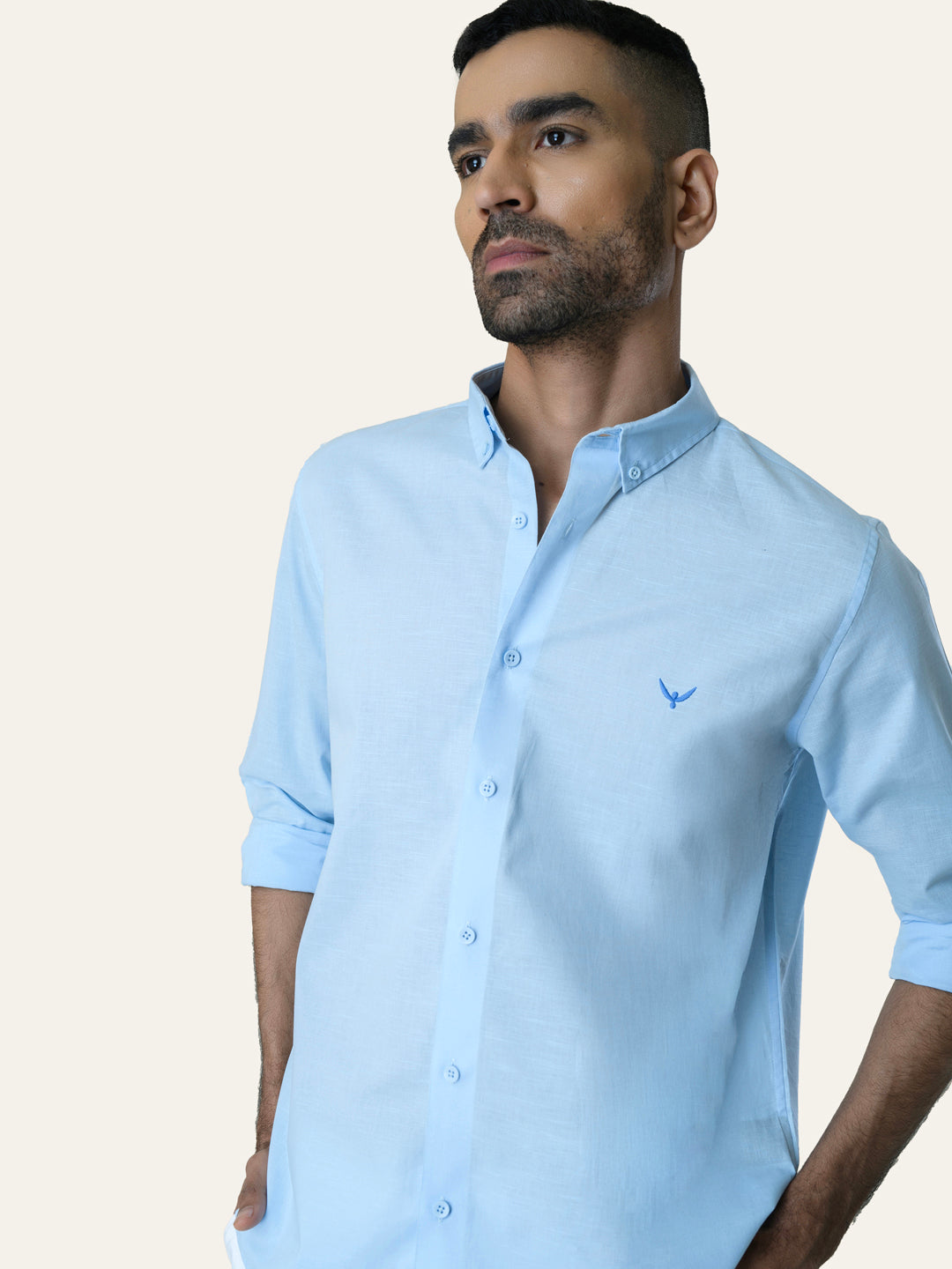 Sky Blue Solid Slim Fit Linen Cotton Shirt
