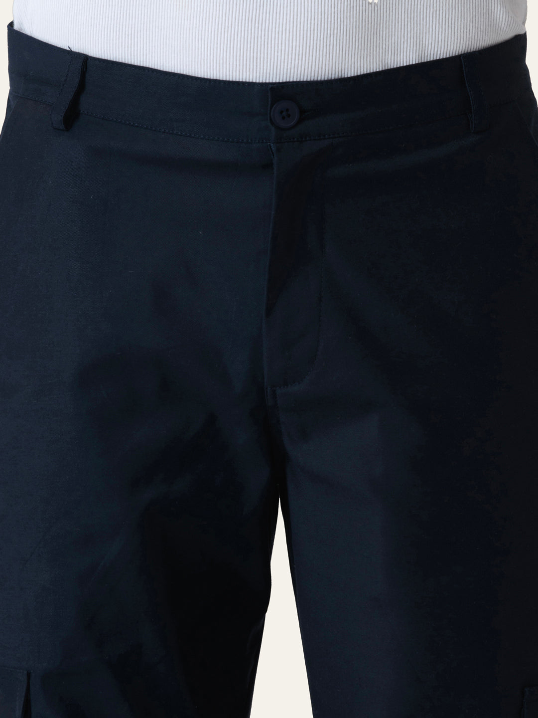 Navy Blue Solid Cargo Pants