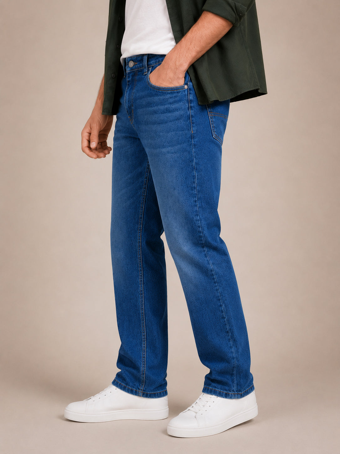 Mid Blue Washed Straight Fit Jeans