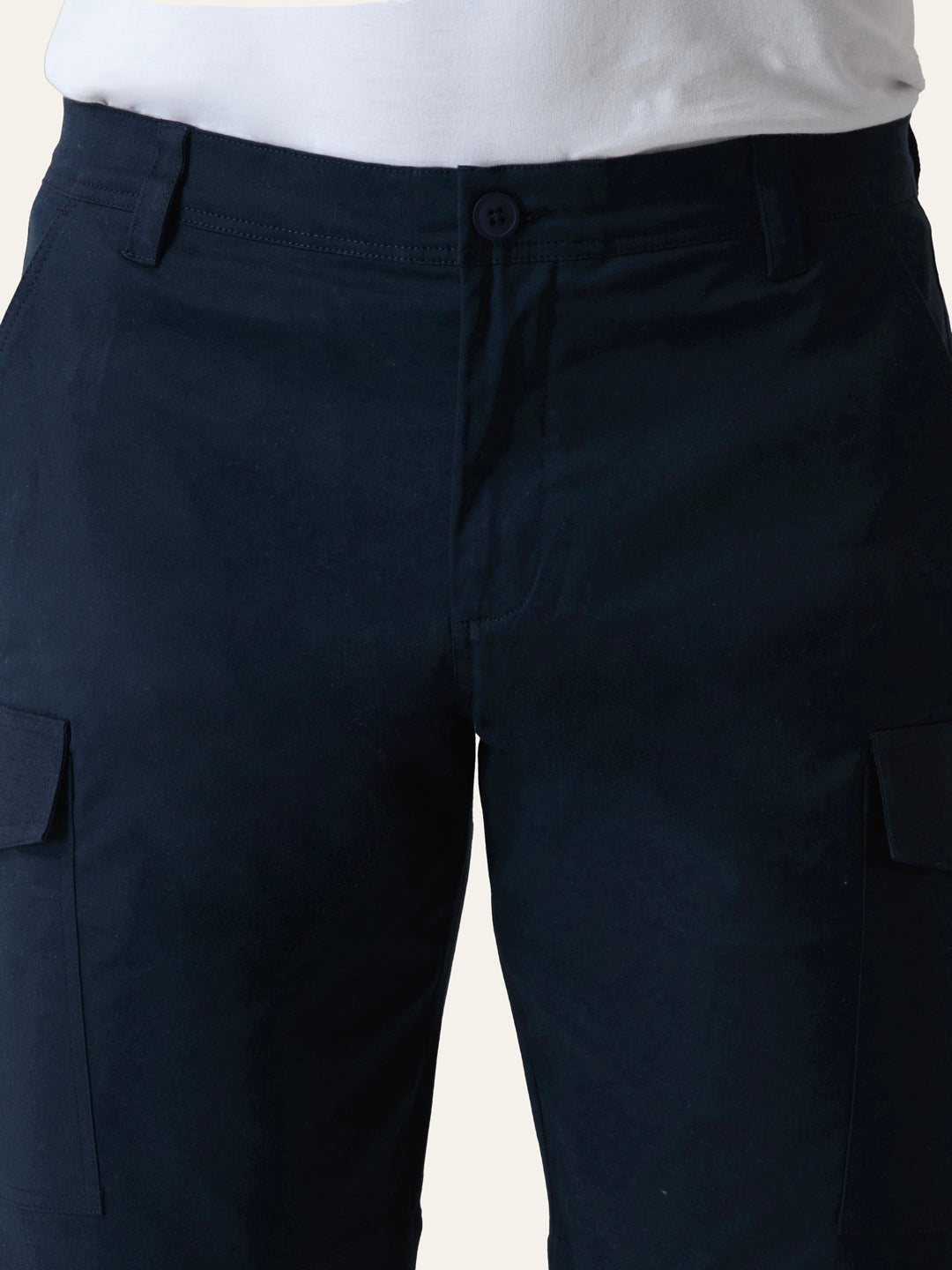 Twill Cotton Navy Blue Solid Shorts