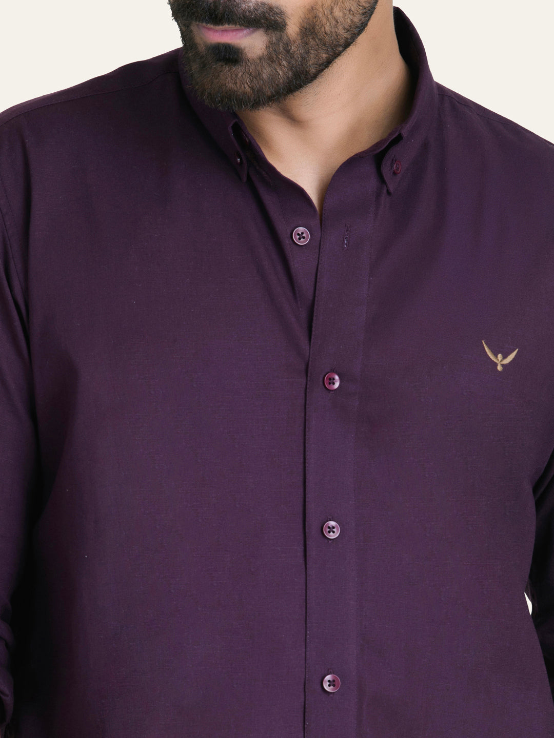 Wine Solid Slim Fit Linen Cotton Shirt