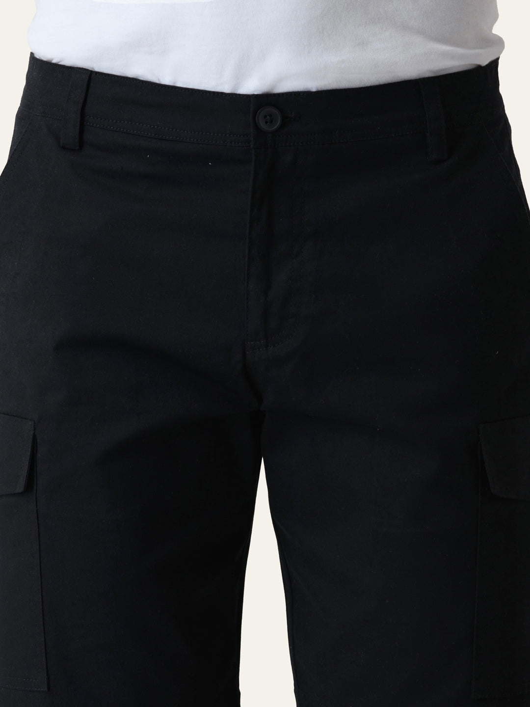 Twill Cotton Black Solid Shorts