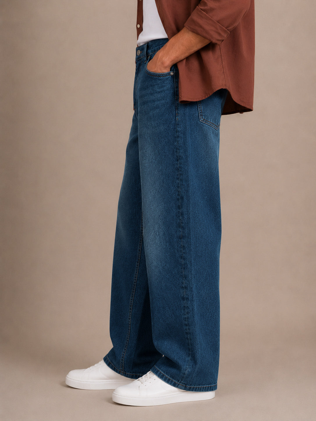 Teal Blue Washed Baggy Fit Jeans