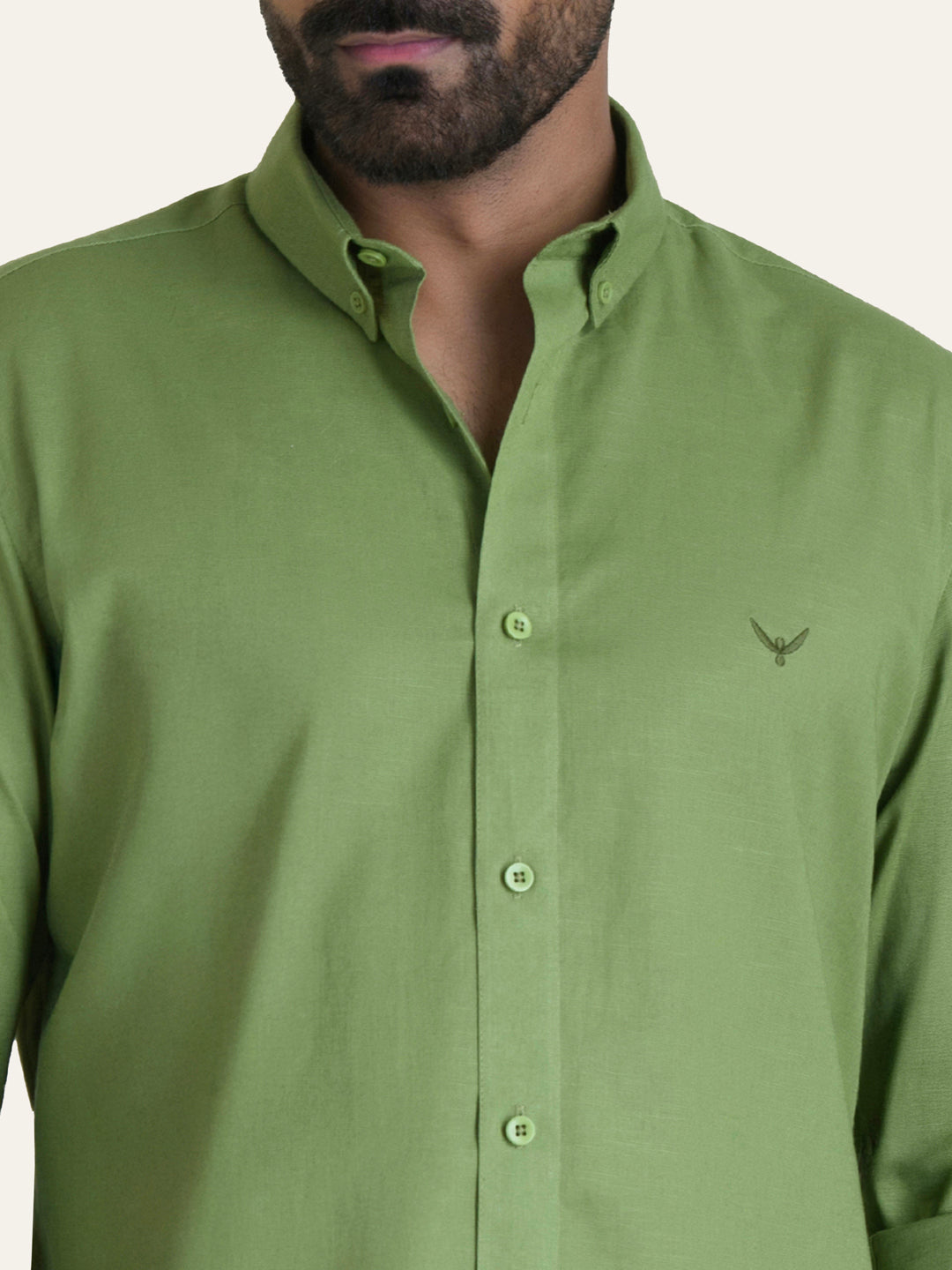 Parrot Green Solid Slim Fit Linen Cotton Shirt