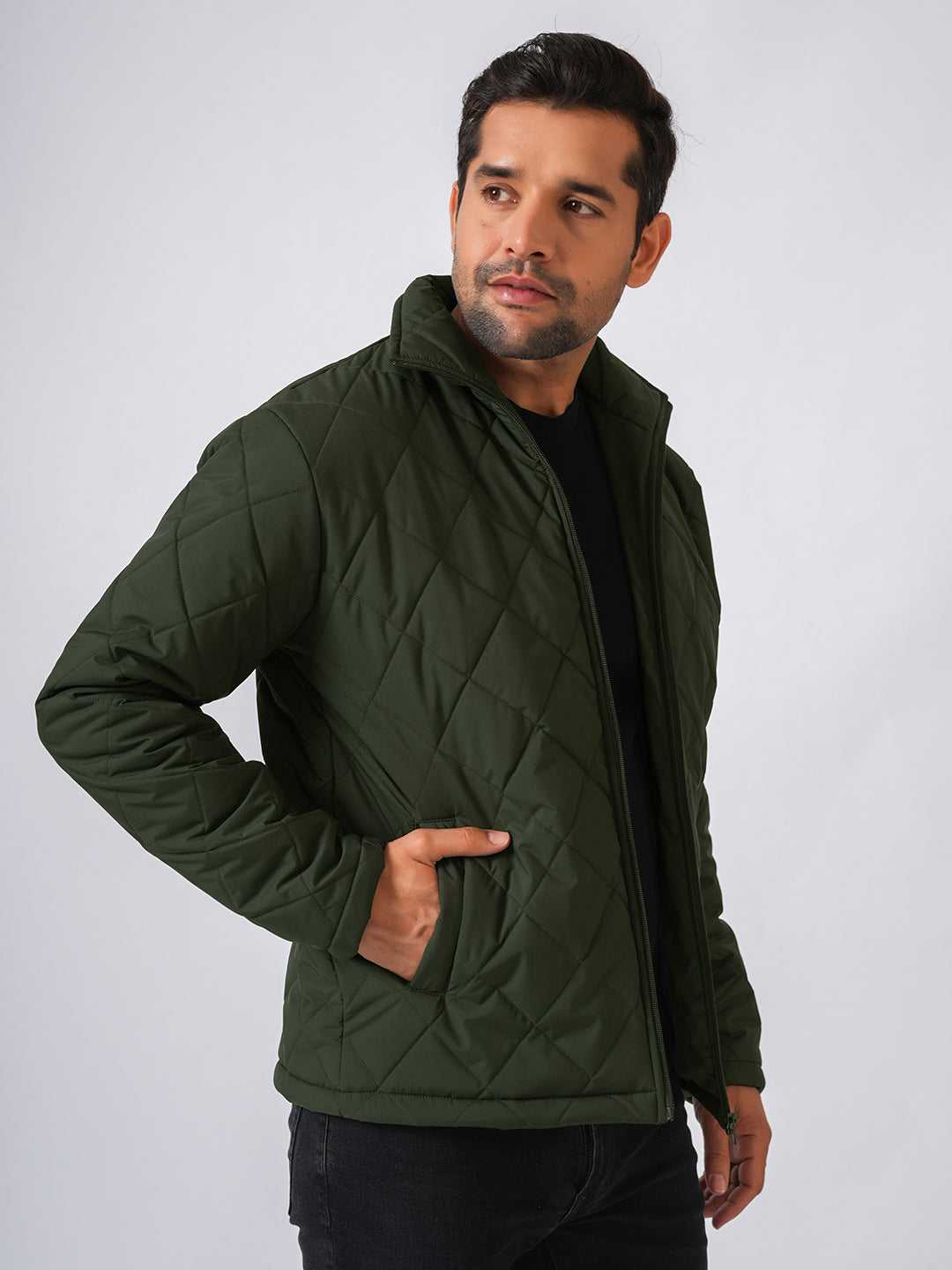 Olive Green Solid Lightweight Quilted Jacket