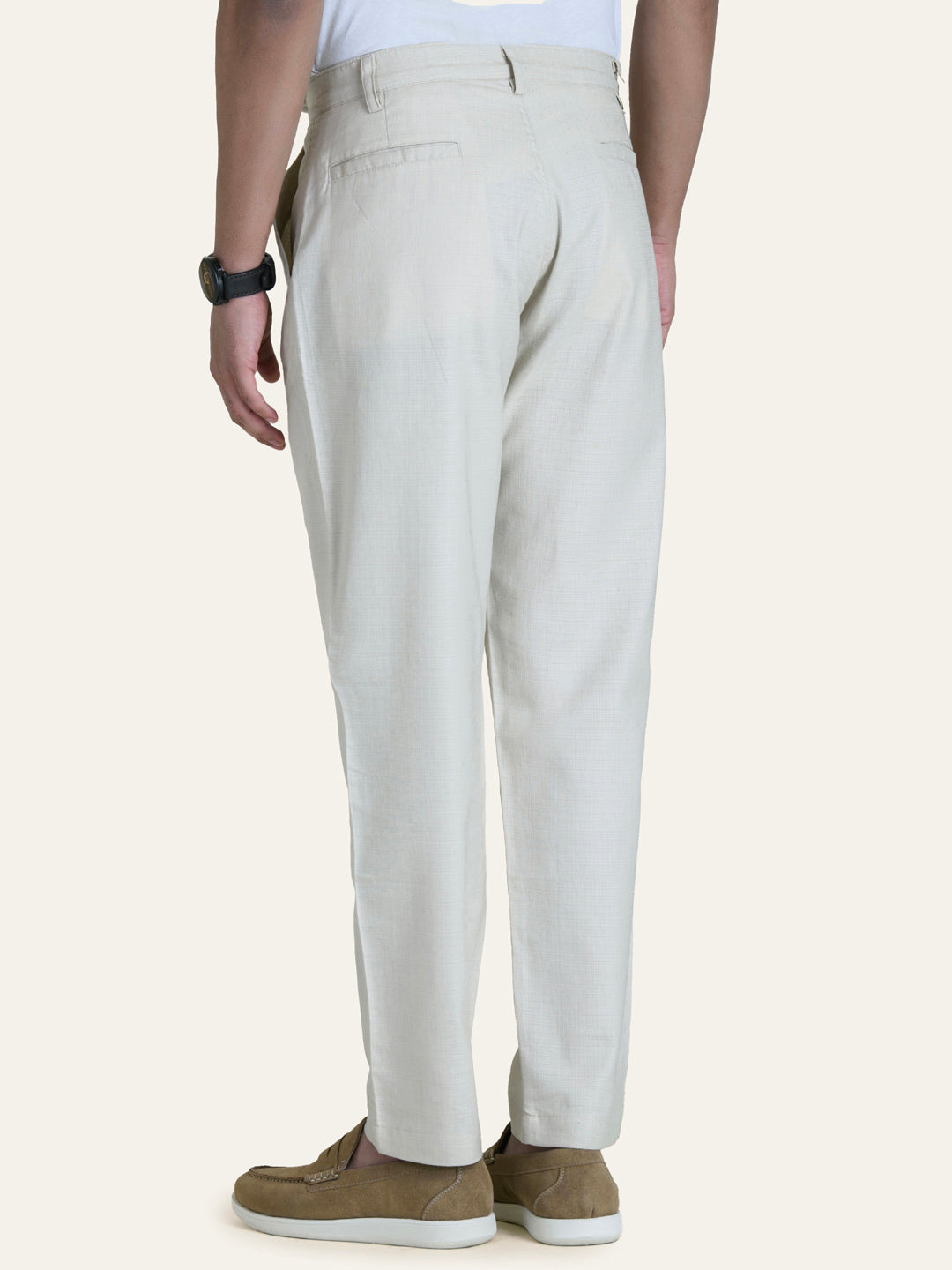 Beige Solid Linen Pants
