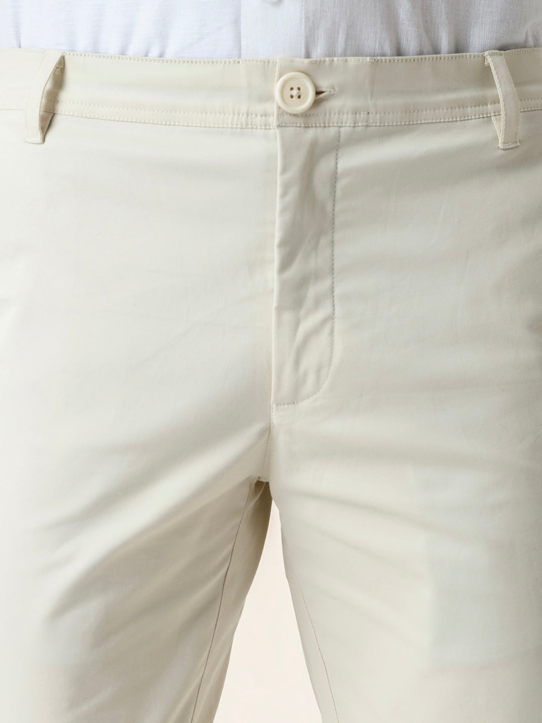 Cream Solid Slim Fit Chinos