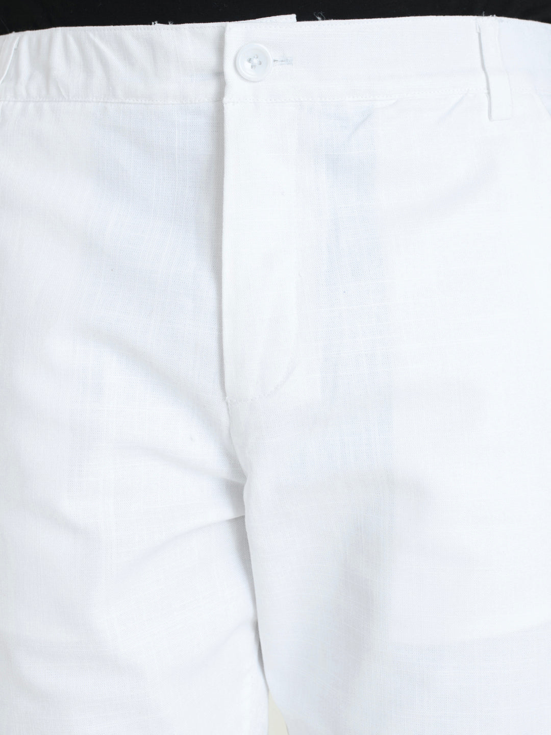 Linen White Solid Shorts