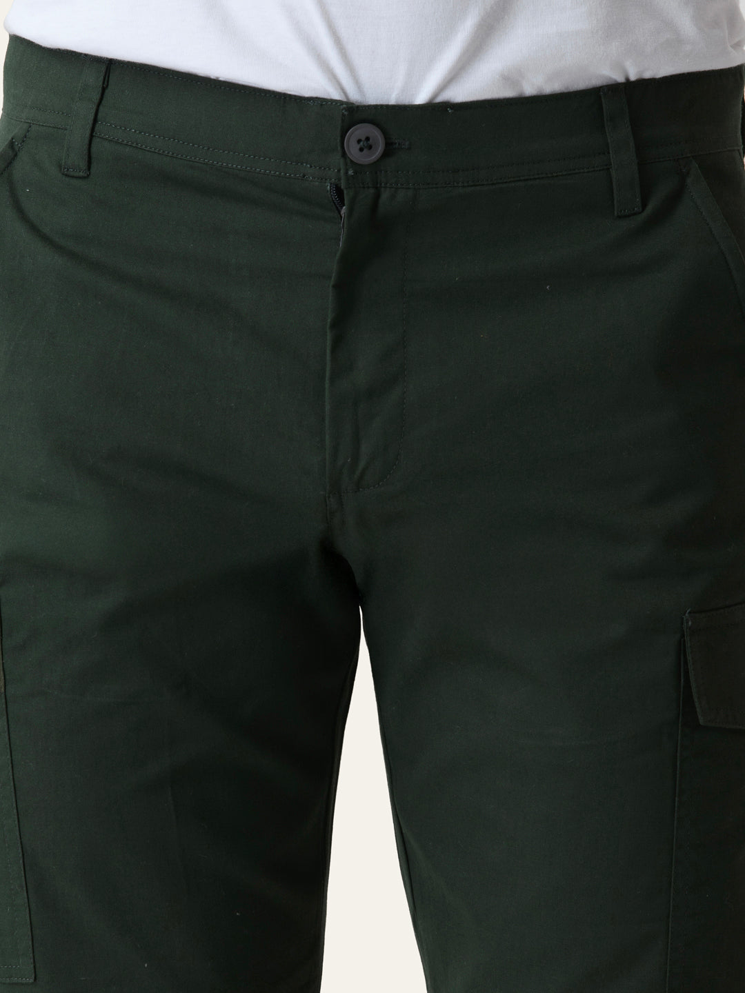 Twill Cotton Bottle Green Solid Shorts