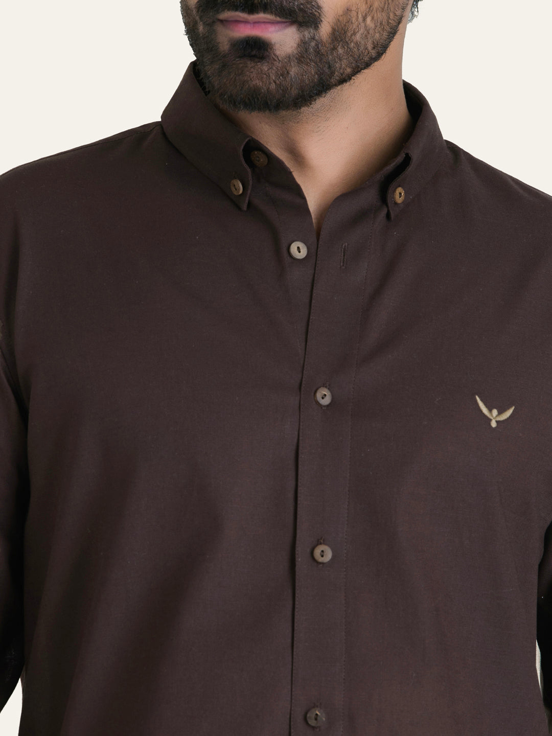 Dark Brown Solid Slim Fit Linen Cotton Shirt