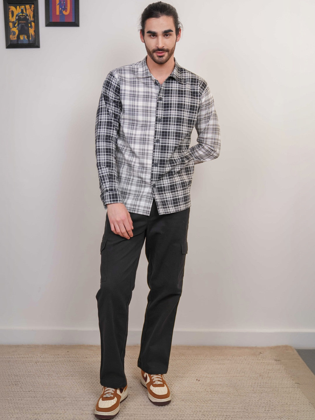 Black And White Checked Cotton Twill Boxy Fit Shirt