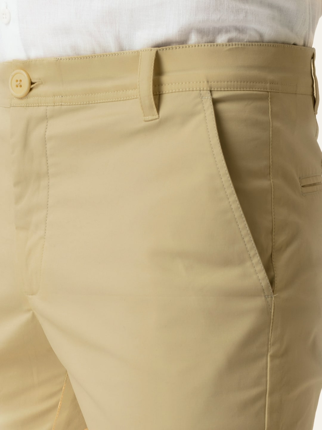 Camel Beige Solid Slim Fit Chinos