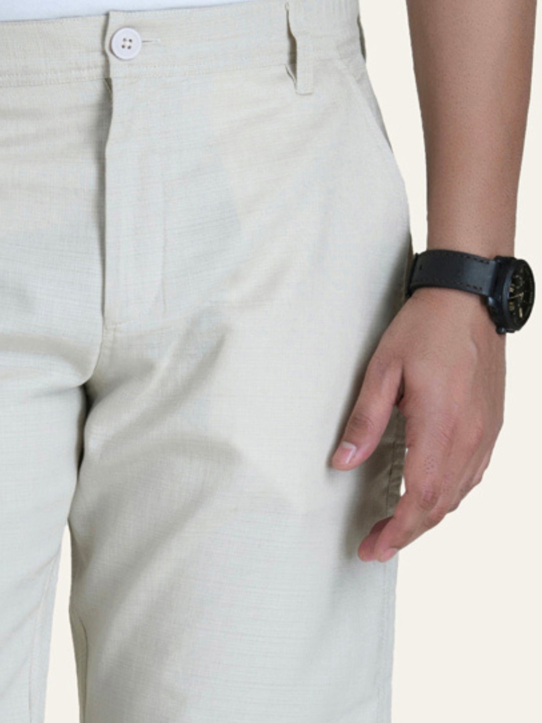 Linen Beige Solid Shorts