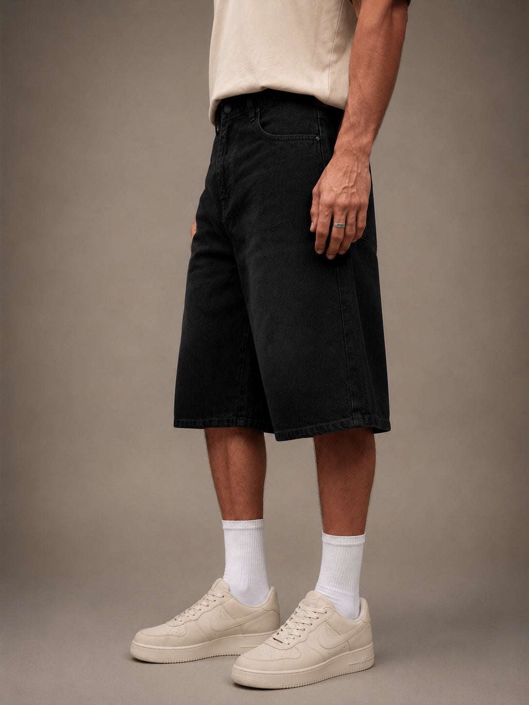Black Washed Denim Jorts