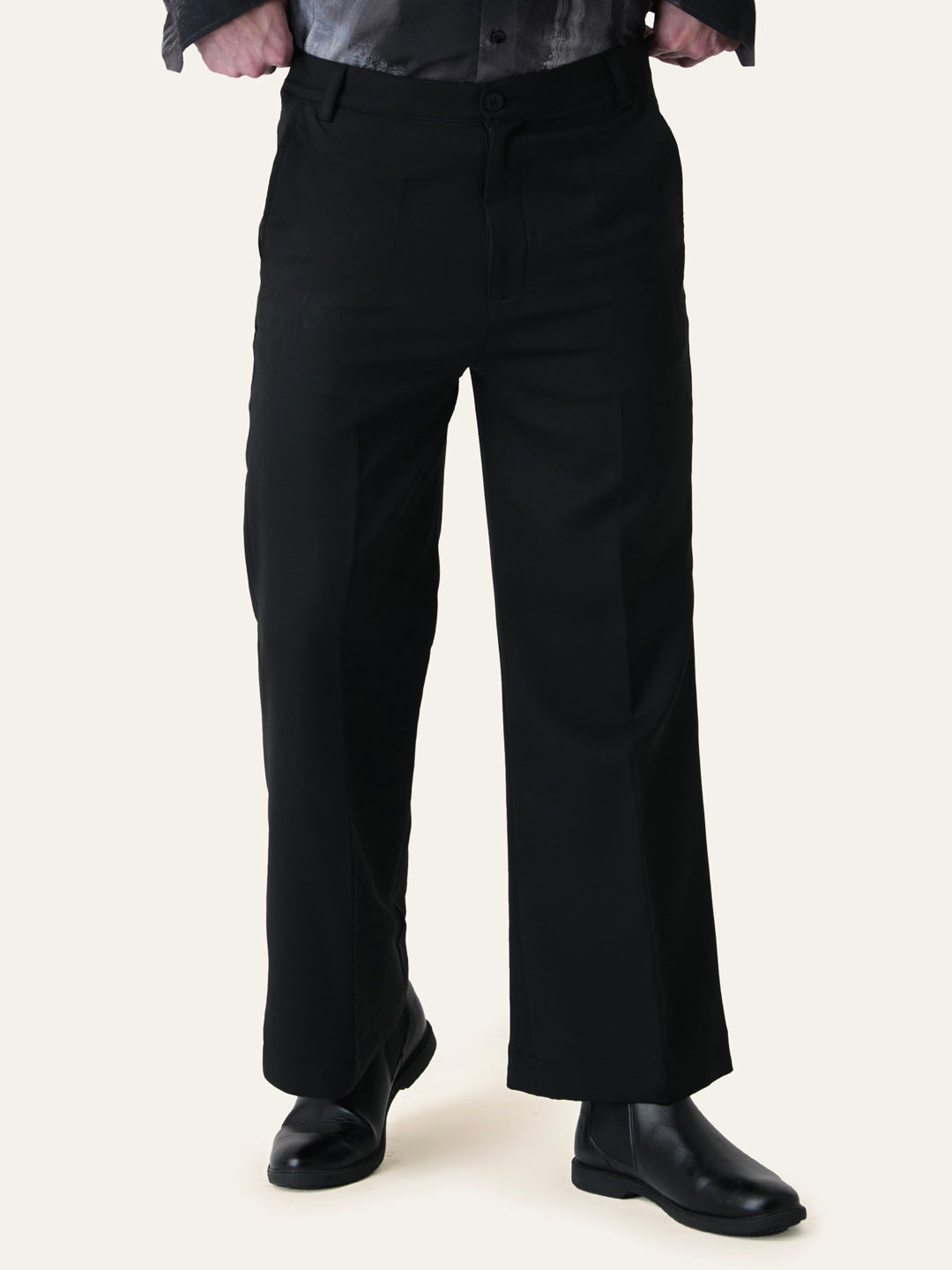 Black Solid Bell Bottom Pants