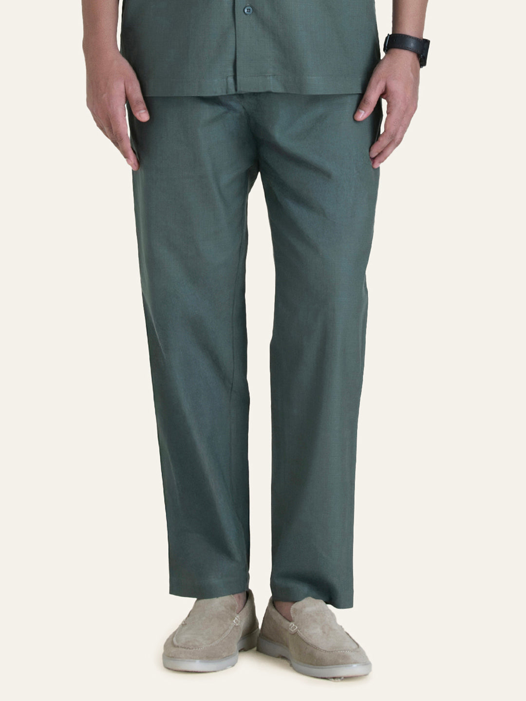 English Green Solid Linen Pants