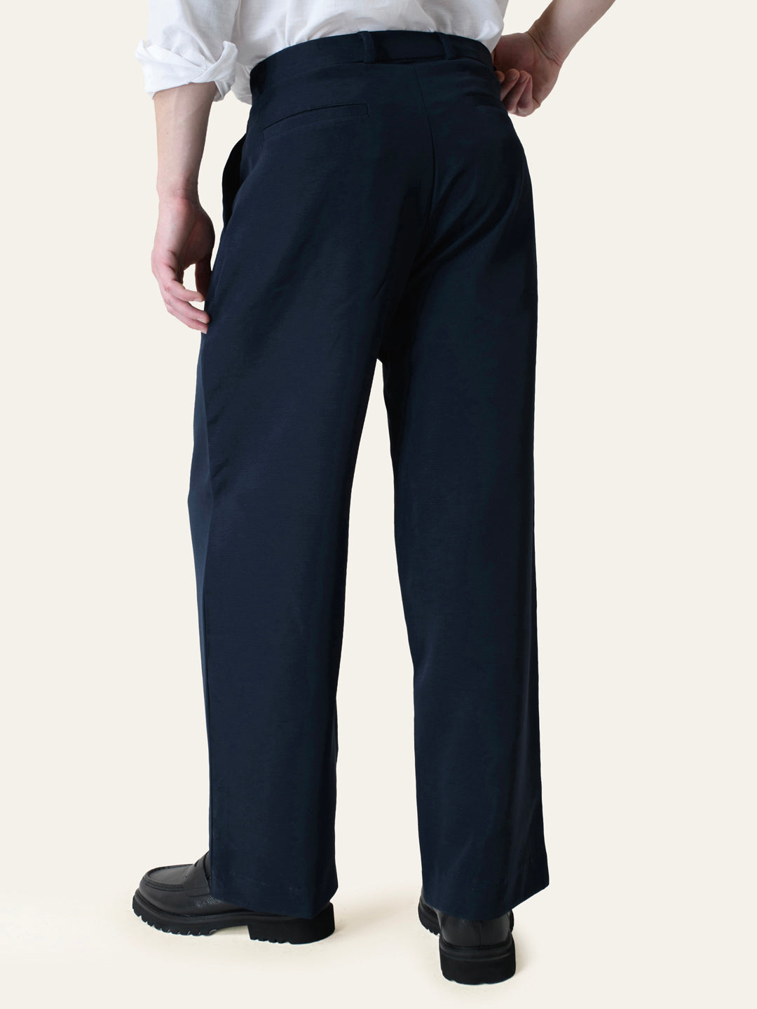 Navy Blue Solid Pleated Korean Pants