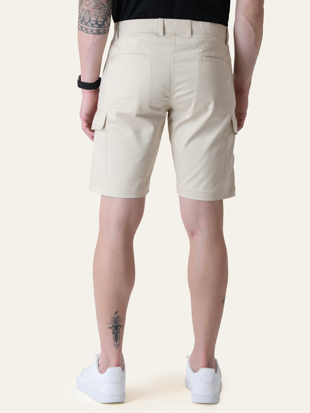 Twill Cotton Cream Solid Shorts