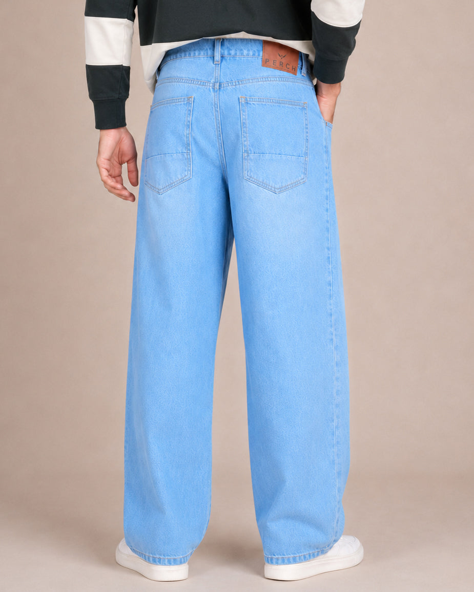 Light Blue Washed Baggy Fit Jeans
