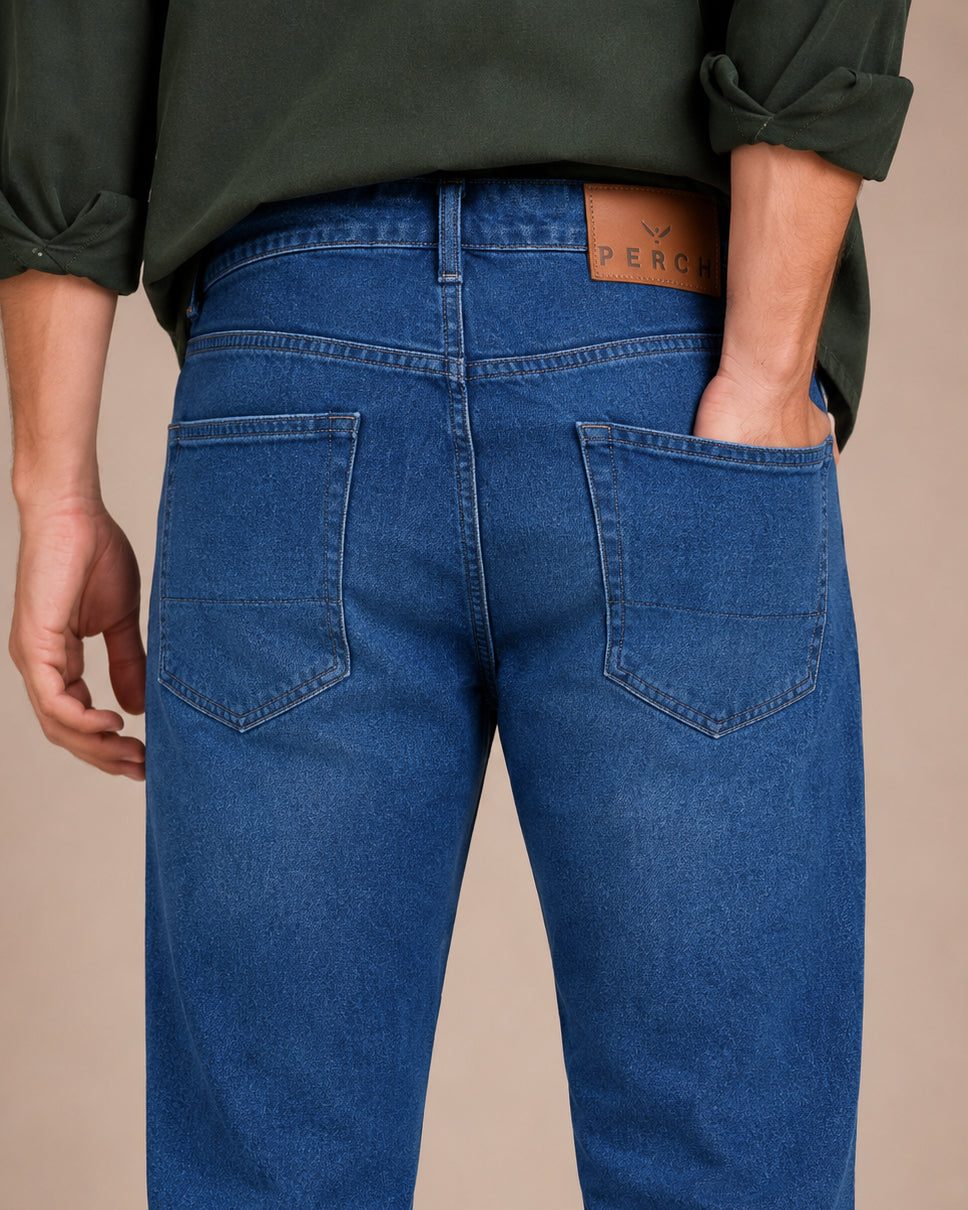 Mid Blue Washed Straight Fit Jeans