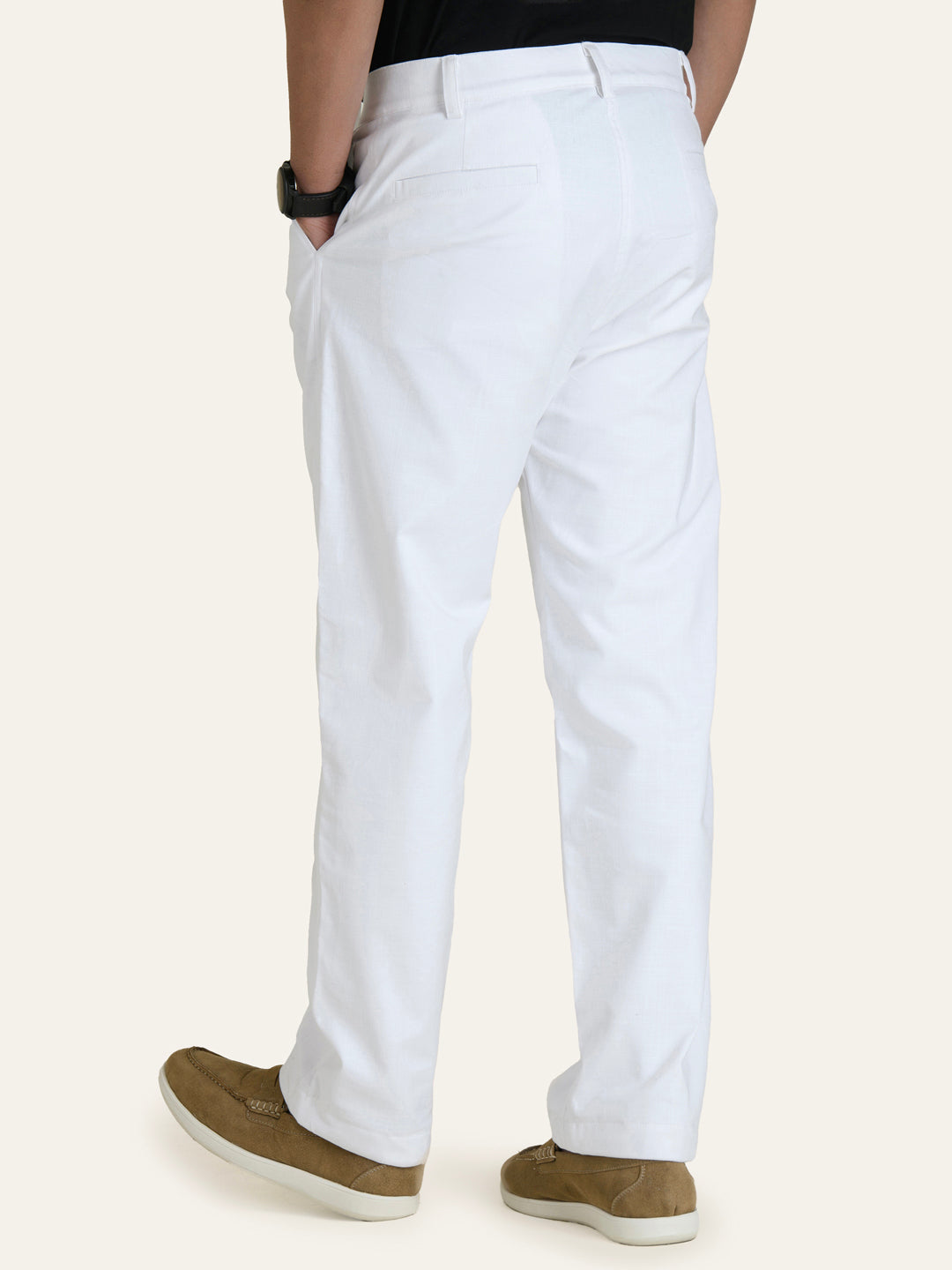 White Solid Linen Pants