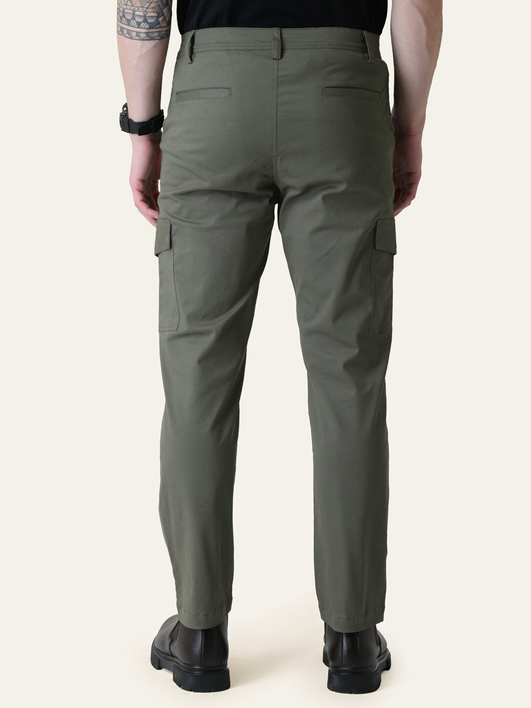 Olive Green Solid Cargo Pants