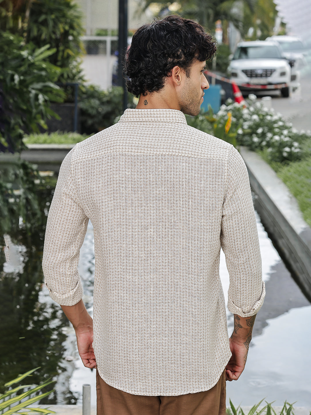 Beige textured Linen Shirt