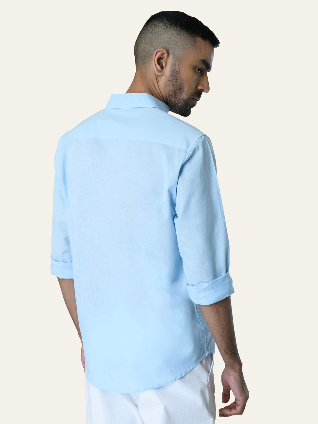 Sky Blue Solid Slim Fit Linen Cotton Shirt