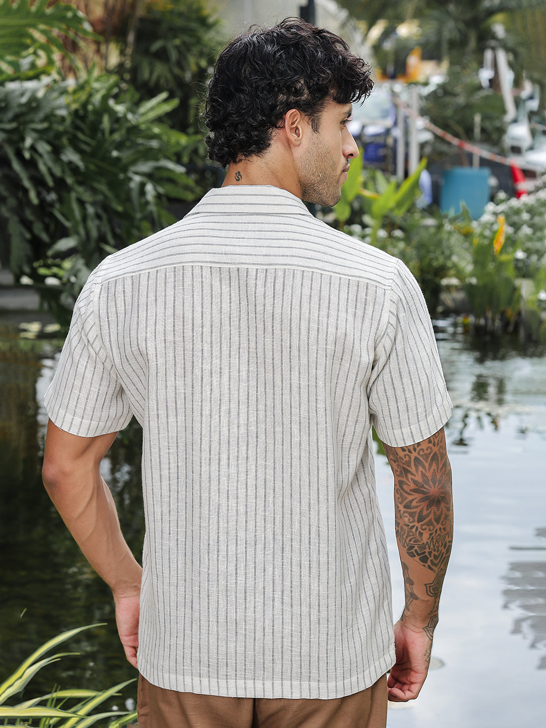 Grey Striped  Linen Shirt