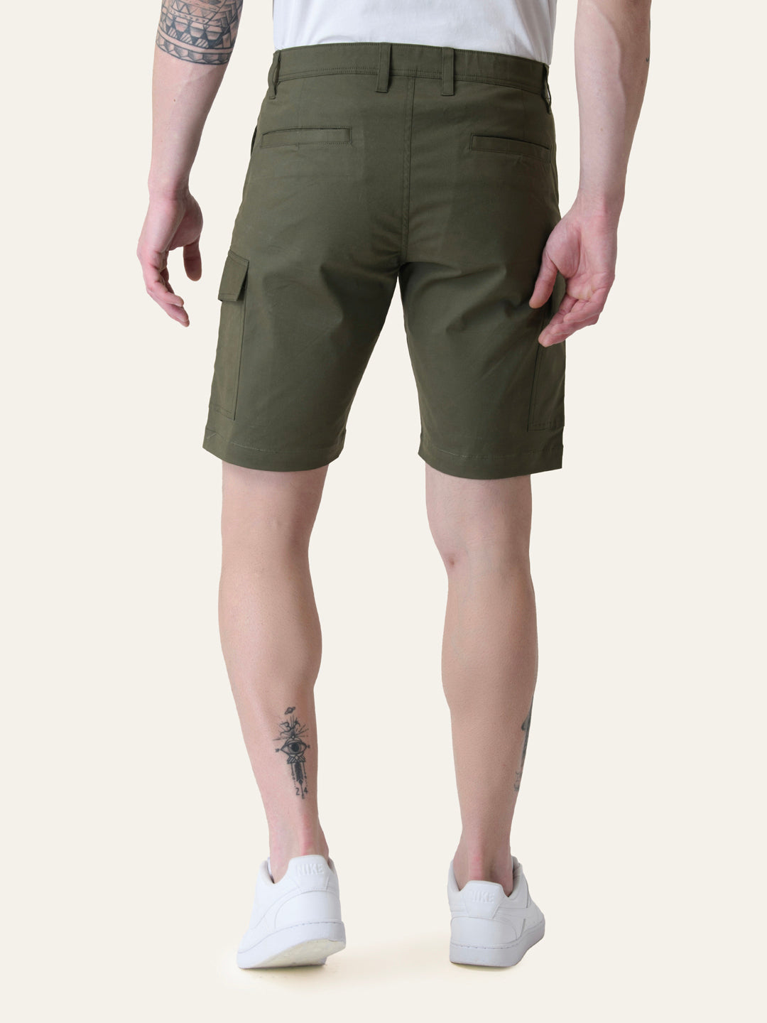 Twill Cotton Olive Green Solid Shorts