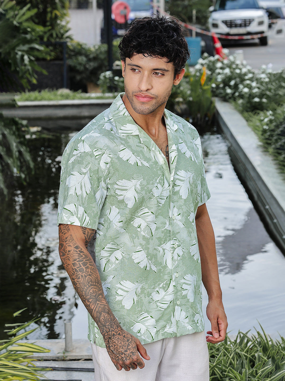 Light Green Printed Rayon Shirt