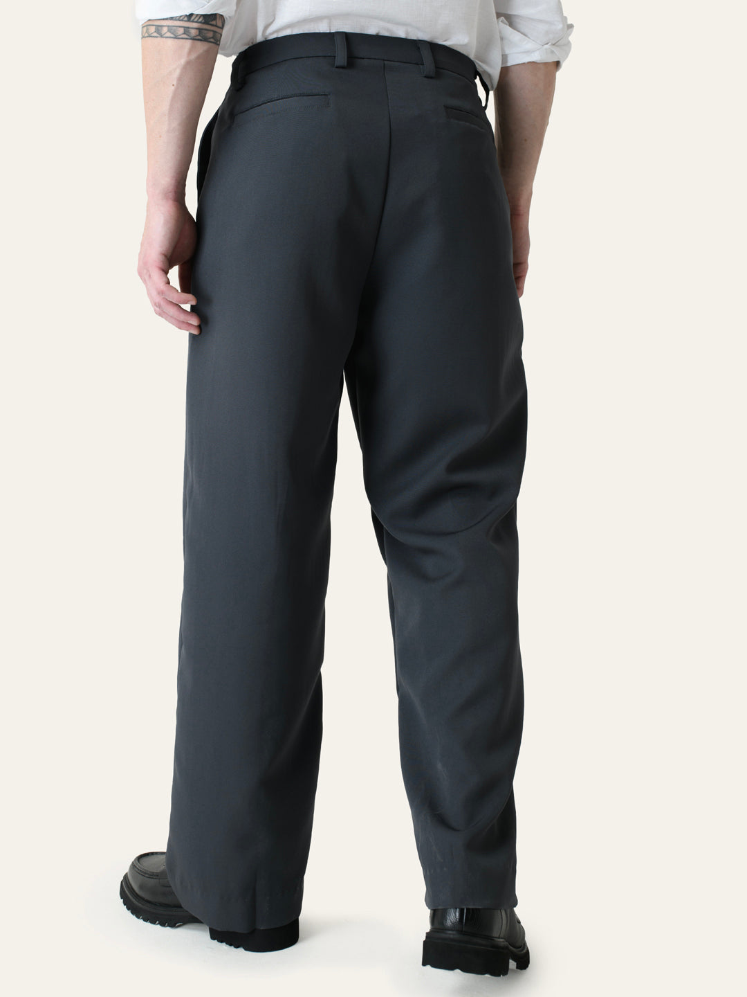 Dark Grey Solid Pintuck Korean Pants