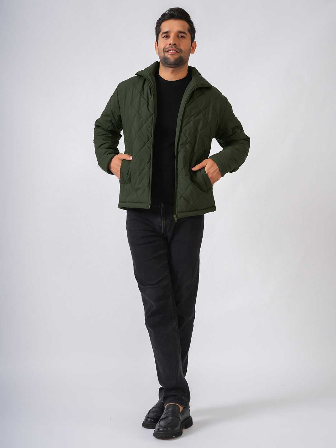 Olive Green Solid Lightweight Quilted Jacket