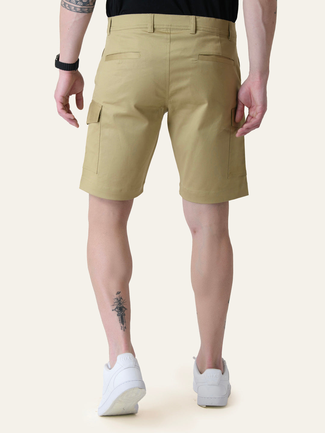 Twill Cotton Camel Brown Solid Shorts