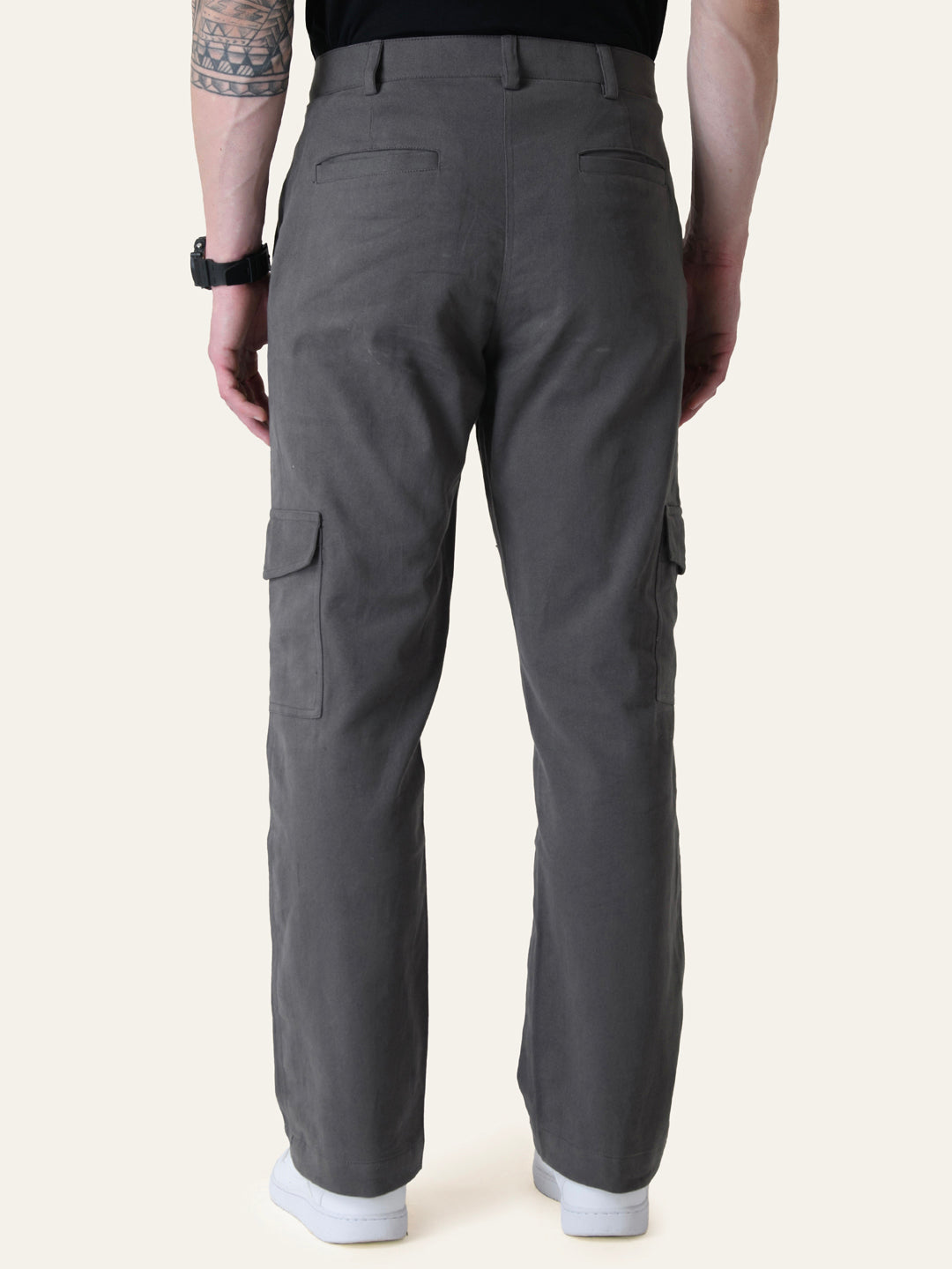 Grey Solid Cargo Pants
