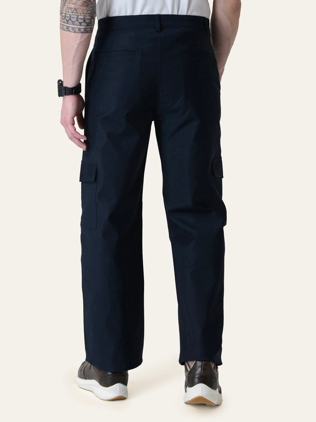 Navy Blue Solid Cargo Pants