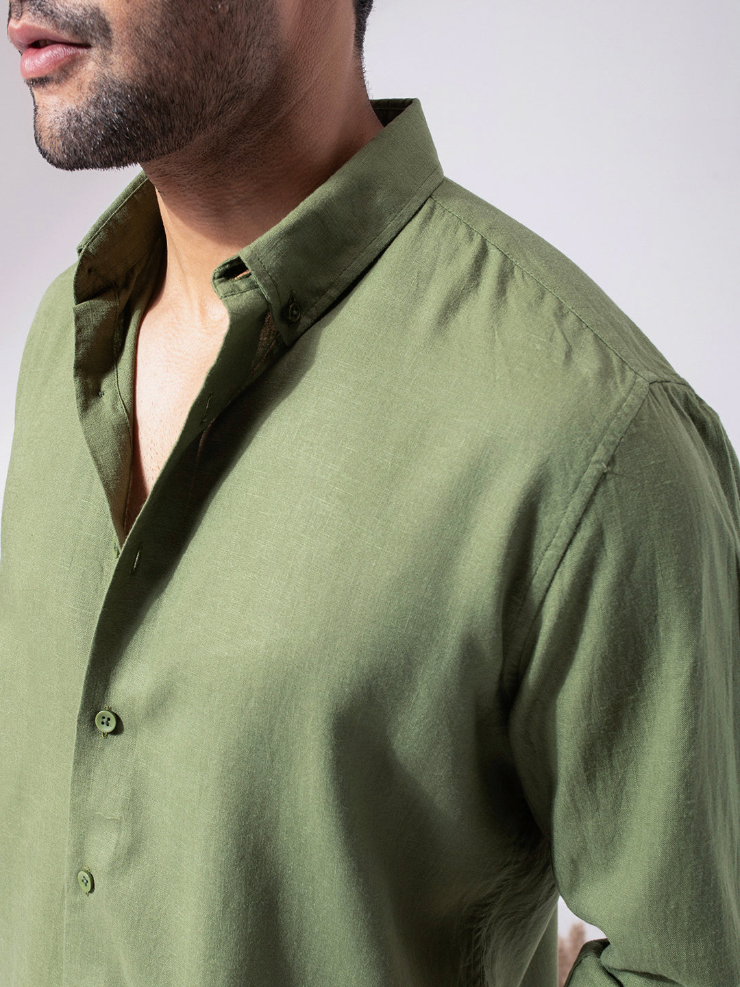 Moss Green Linen Cotton Shirt