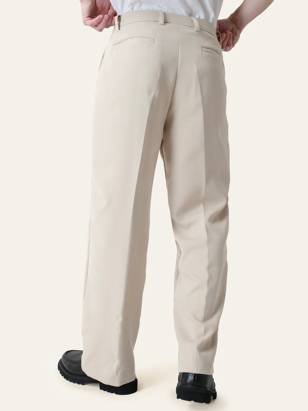 Cream Solid Pintuck Korean Pants