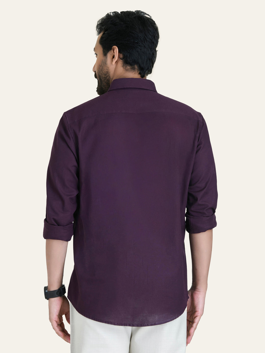 Wine Solid Slim Fit Linen Cotton Shirt